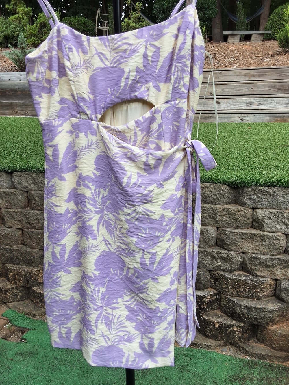 ASTR The Label Floral Cutout Mini Dress Lavender Cream XS